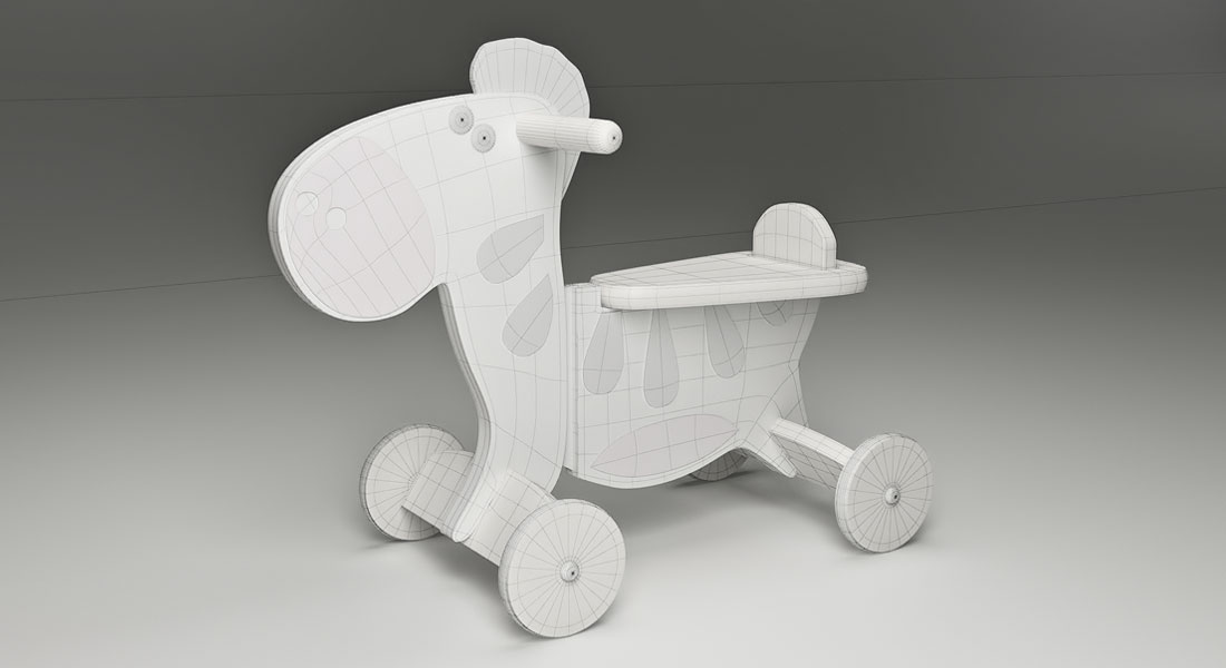 Siatka modelu 3D jeździka dla dzieci. 
